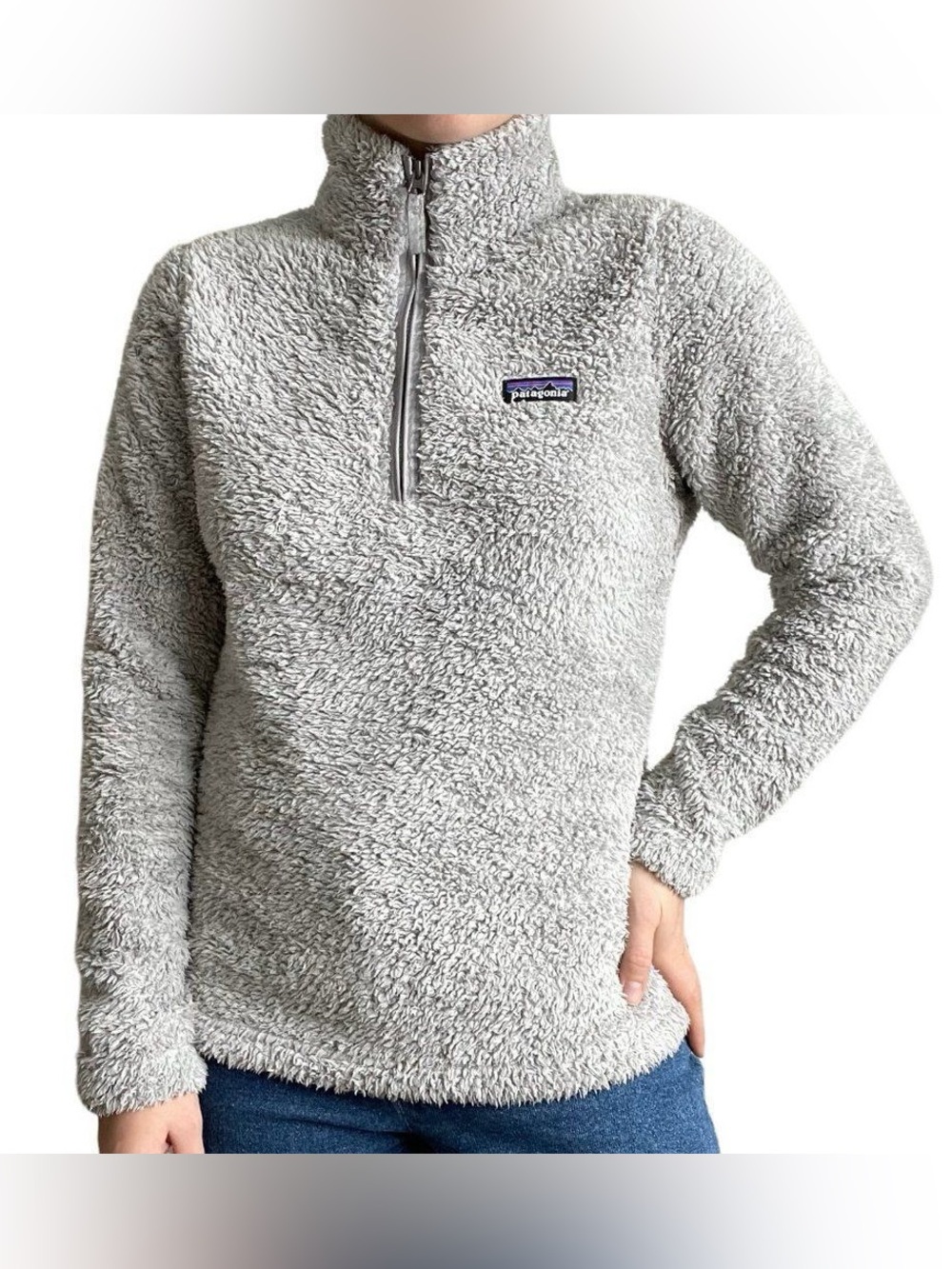 Patagonia Light Gray Sherpa Quarter-Zip Pullover